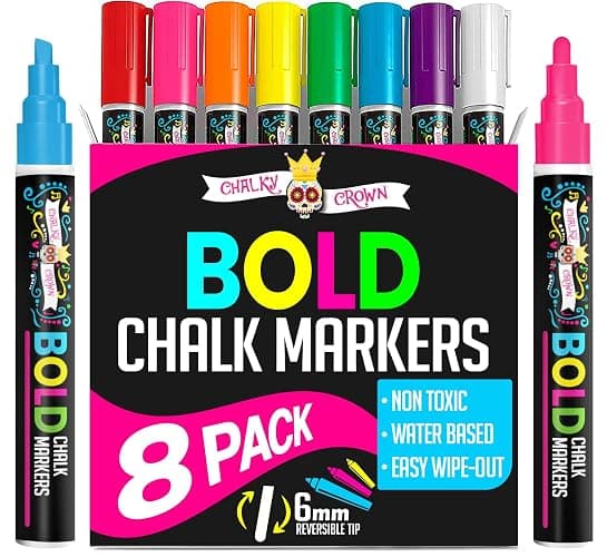 Bold Chalk Markers - Dry Erase Marker Pens - Liquid Chalk Markers for Chalkboards, Signs, Windows, Blackboard, Glass, Mirrors - Chalkboard Marker with Reversible Tip (8 Pack) - (Multicolored, 6mm) - Image 1