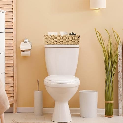 Toilet Paper Storage Basket Bathroom Counter Organizer Wicker Baskets for Organizing Cute Basket for Apartment Bedroom Nursery Room Kitchen Bathroom Decor -Beige thumbnail 2