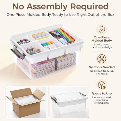 Citylife 17QT Clear Craft Organizers and Storage Box with Removable Tray | Stackable Art Supply Organizer Storage Bins with Lids for Beads, Markers, Sewing, Tools, Playdoh, Coloring Books, Made in USA thumbnail 6