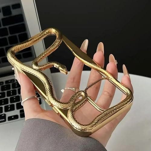 Solid Color Hollow Snake Electroplated Soft Phone Case, Stylish Hollow Snake Shaped Electroplated Phone Case, Mini Shockproof Snake Phone Case for iPhone 15/16 Pro max (Gold,for iPhone15) thumbnail 2