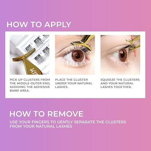 KISS imPRESS Falsies Press On Self Adhesive Eyelashes, 12mm-14mm Natural Volume Press On Lashes, Black, No Glue Needed, Invisible Band, 20 Lash Clusters & Non-Stick Applicator - Natural thumbnail 4