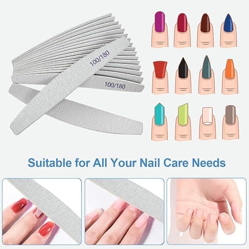 Nail Files (12 Pack), 100/180 Grit Wooden Emery Board Nail File Double Sided Wood Emory Fingernail Files for Natural Nails Professional Reusable Manicure Pedicure Curved thumbnail 2