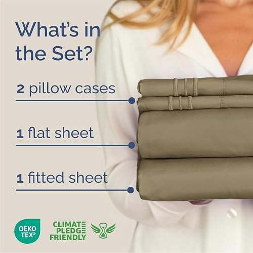 Queen Size 4 Piece Sheet Set - Comfy Breathable & Cooling Bed Sheets Set - Hotel Luxury Bedding for Women, Men, Kids, Teens, Boys & Girls - Deep Pockets, Ultra-Soft, Wrinkle Free - Oeko-Tex - Khaki thumbnail 2