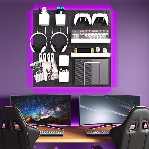 VEOFEMLEA Peg Board Combination Kit, 4 Pegboards with 20 Accessories, Pegboard Wall Organizer for Office, Nursery & Home Storage, Key Holder, 25.6"x25.6" – Nail-Free Installation（Black） thumbnail 5