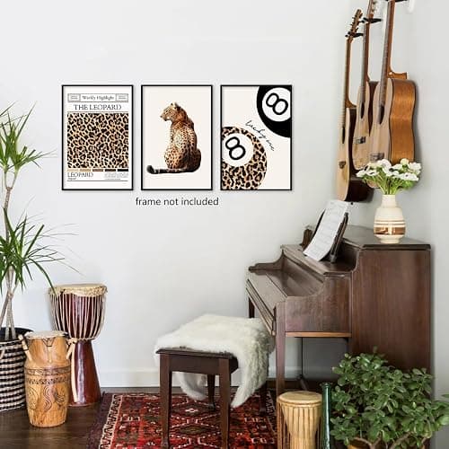 Funky Leopard Canvas Wall Art, Preppy Lucky 8 Ball Poster, Set of 3 Charming Cheetah Picture, Preppy Room Decor, Gift for Cheetah Lover, Trendy Wall Decor for Living Room 12x16 in Unframed - 12W"x16W" - Leopard01-Unframed thumbnail 8