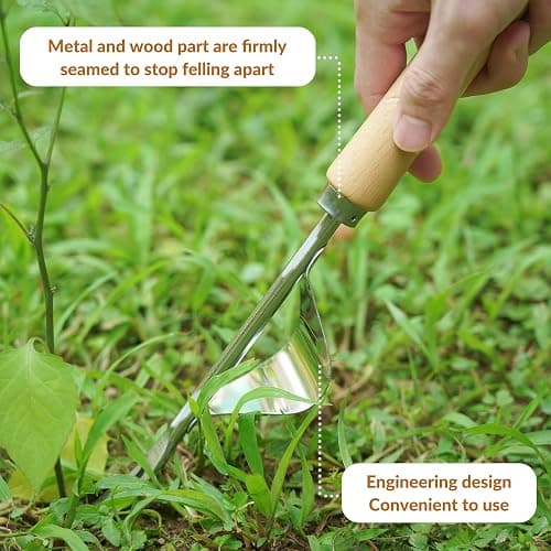 SOLIGT Garden Tools Set with Basket, Heavy Duty Stainless Steel Gardening Hand Tool with Wood Handle, Pruning Shears, Gloves - Perfect Gardening Gifts Planting Supplies for Women Men thumbnail 6