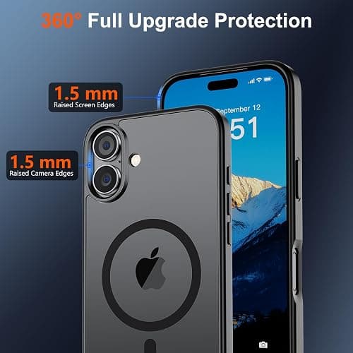 SUPFINE Magnetic for iPhone 17 Case (Compatible with MagSafe)(Military Grade Drop Protection) Translucent Matte Shockproof with Anti-Fingerprint Phone Cover,Black thumbnail 4