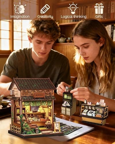 Cutefun Book Nook Kit - DIY Miniature House Kit for Adults, Teens and Beginners, Japanese Dessert Shop Booknook Tiny House Bookshelf Decor 3D Wooden Puzzles, Gifts for Friends and Family (Sweet Shop) thumbnail 8