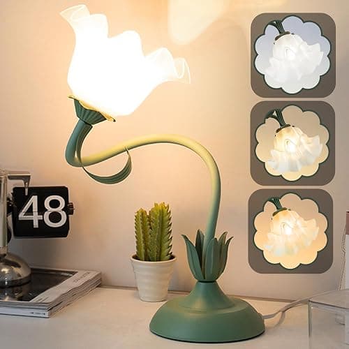 AQDZCNF Flower Table Lamp,LED Reading Light Bedside Vintage Flower Night Light,3 Colors Modes Kawaii Bedside Lamps Decor,Living Room Bedroom Room Lighting Table Lamps Home Decoration (Green) - Green thumbnail 8