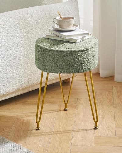 IBUYKE Teddy Velvet Round Footrest Stool Ottoman, Makeup Vanity Stool Side Table, Velvet Dressing Table Seat, Pouf Couch Stool, for Living Room Bedroom, Light Green WBD009D thumbnail 2
