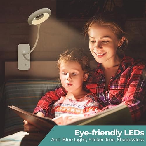 CUHIOY Clip on Reading Light for Bed Headboard, Rechargeable Battery Clamp on Bunk Bed Light, 5 Colors 5 Brightness Flexible Neck Desk Lamp, Eye Protect LED Touch Control Book Lights at Night for Kids thumbnail 6