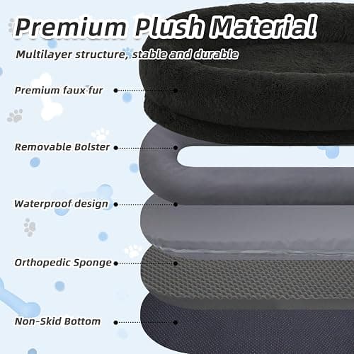 Human Dog Bed, 71''x45''x12'' Size Fits You and Pets, Washable Faux Fur Pet Bed for People Doze Off, Napping Orthopedic Dog Bed, Present Plump Pillow, Blanket, Strap - Black thumbnail 4