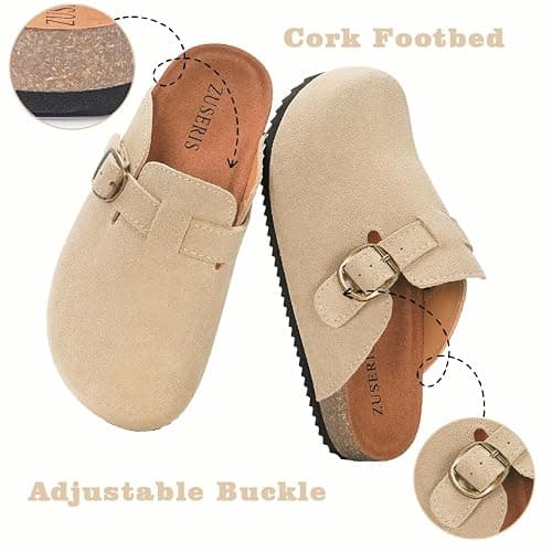 Kids Suede Clogs Boys Girls Cork Footbed Potato Shoes Classic Slip On Leather Mules Children Indoor Outdoor Sandals with Adjustable Buckle thumbnail 6