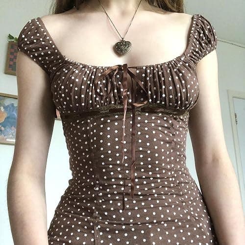 Women Fairy Grunge Shirt Summer Cap Sleeve Lace Up Polka Dot Milkmaid Tops Vinatge E-Girls Aesthetic Clothes thumbnail 2