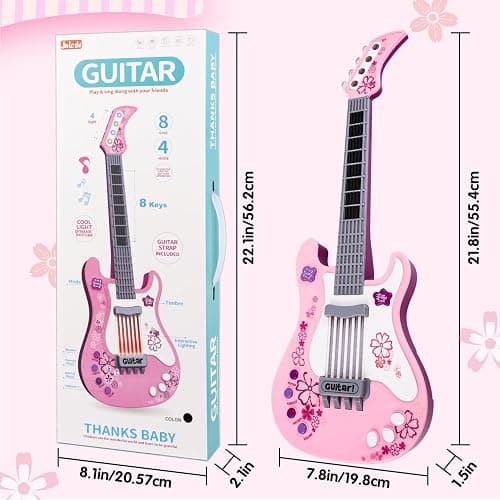 M SANMERSEN Kids Guitar for Girl Music Toy Electric Pink Guitars with Strap for Kid Toddler Musical Instrument Toys for 3 4 5 Year Old Girls Gifts thumbnail 2