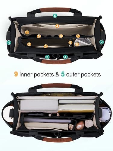 FIORETTO Womens Canvas Tote Bag Purse with Individual Compartment, Zipper Top, Reinforced Bottom & Luggage Sleeve thumbnail 4