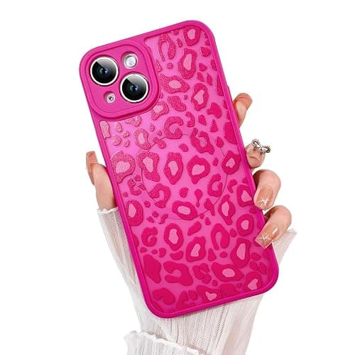 KANGHAR Case for iPhone 13 Hot Pink Leopard Printed Pattern Cute Cheetah [Compatible with Magsafe] Protective Magnetic Case for Girls Women 6.1" - Image 1