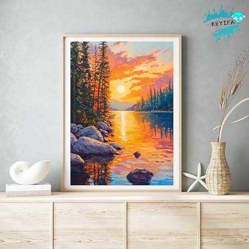 KEYIFA Diamond Painting River Sunset Diamond Art Kits for Adults, 5D Round Full Drill Landscape Diamond Painting Kit for Beginner, DIY Gems Art Craft for Home Wall Decor 12x16 inch thumbnail 3