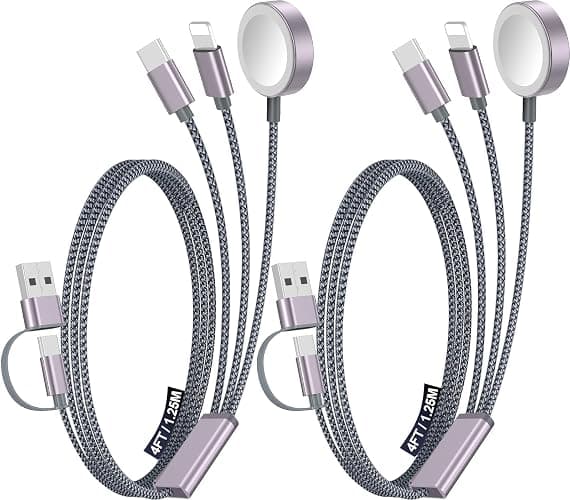 2Pack Multi Charging Cable Cord for Travel Vacation Essentials,Apple Watch Charger,iPhone 17 Charger,[3-in-2] USB A/Type C/Lightning Cable for iWatch,iPhone 17-11,Xbox Series X&S,Airpods,Home,Office - Image 1