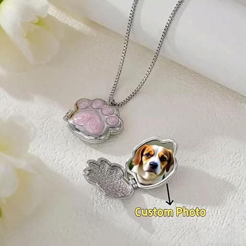 Exclugleam Custom Pet Paw Locket Necklace with Picture, Dog Memorial Gifts, Personalized Photo Cat Dog Necklace for Women thumbnail 4