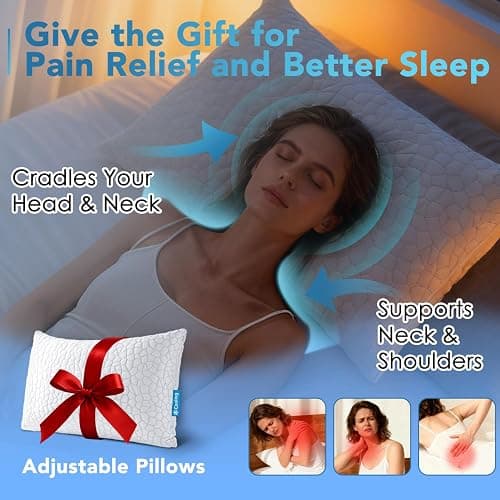 Cooling Pillow for Sleeping Shredded Memory Foam CertiPUR-US Certified, Stocking Stuffers Gifts, Adjustable Soft and Supportive Bed Pillow for Side, Back, Stomach Sleepers, Cool Pillow for Hot Sleeper thumbnail 5