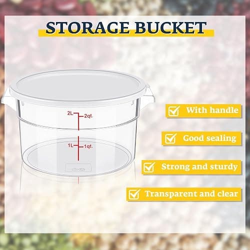 Ziliny 2 Pcs Dough Proofing Bucket with Lid, Round Food Storage Container 2 Qt Dough Bucket Clear Translucent Containers with Red Scale(White) thumbnail 4