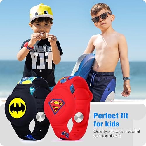 Waterproof Air Tag Bracelet for Kids [2 Pack], Cute Cartoon Air Tag Holder for Kids with Full Coverage Hidden Design, Silicone Airtag Wristband for Child, Healthy Material Red+Black thumbnail 3