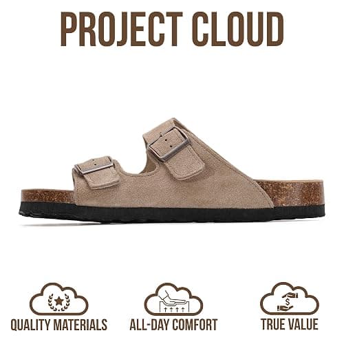 Project Cloud 100% Genuine Leather Flat Sandals For Women 2026 Cork Footbed Womens Sandals with Memory Foam and arch support Vacation Essentials Slides for Women Footwear (Venita) thumbnail 3