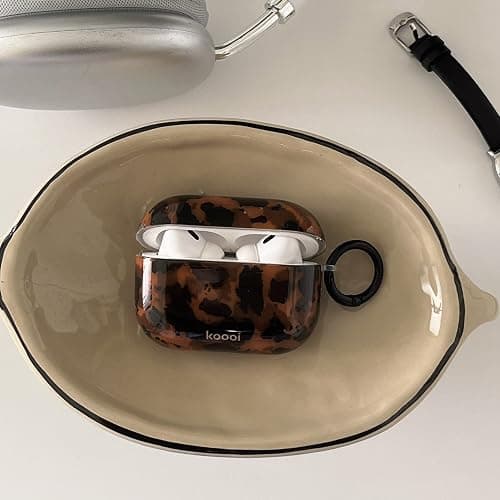 Reownest Case for AirPods Pro/Pro 2 with Cleaner Kit, Cute Amber Pattern Aesthetic Design Shockproof Keychain Cover Soft Cover -Brown thumbnail 5