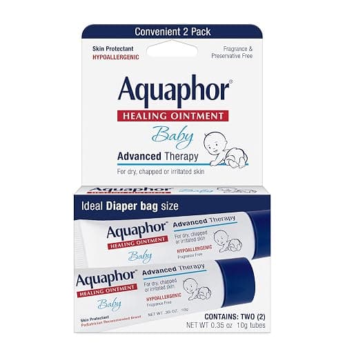 Aquaphor Baby Healing Ointment Advanced Therapy Skin Protectant for Chapped or Dry Skin, Drool Rash and Diaper Rash Ointment, Hypoallergenic Baby Essentials, Travel Size, 0.35 Oz Tube, Pack of 2 - Image 1
