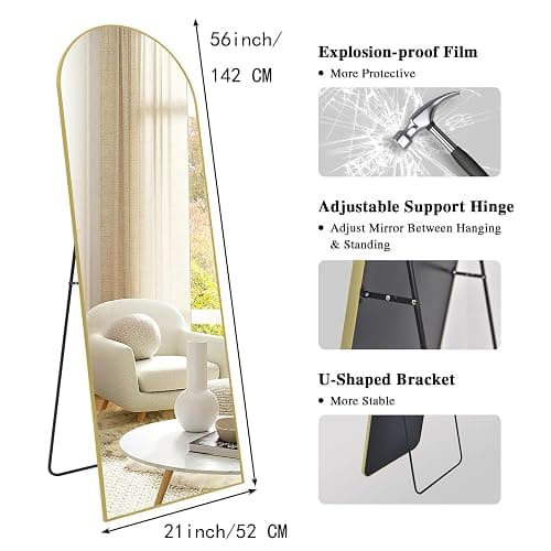 Gold Arched Mirror Full Length with Stand 21" x 56" Large Full Body Dressing Mirror Floor Standing for Bedroom Wall Mounted for Living Room Home Decor thumbnail 4