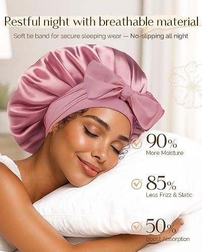 YANIBEST Double Layer Satin Silk Bonnet for Sleeping Hair Bonnet with Elastic Tie Band for Curly Hair Wig Caps thumbnail 2