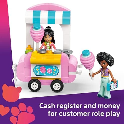 LEGO Friends Cotton Candy Stand and Scooter - Building Toy Pretend Play Set for Kids, Girls and Boys, Ages 6+ - with 2 Minidolls, Wheelable Food Cart and Accessories - Gift Idea for Birthday - 42643 thumbnail 5