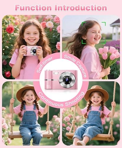 EJXHKNF Digital Camera, 1080P FHD Vlogging Camera 50MP Compact Portable Photo Camera with 2.4" Screen, 16X Digital Zoom Mini Small Pocket Camera for Kids Students with 1 Battery, 32GB Card (Pink) thumbnail 6