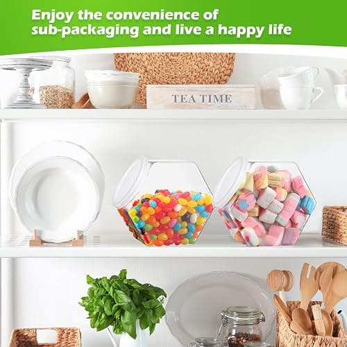 Hoolerry 12 Pcs Plastic Candy Jar with Scoops Set include 6 Hexagon Cookie Jars with Lid for Candy Buffet and 6 Candy Scoops 73 oz Large Storage Jar Clear Food Storage Canisters Kitchen Countertop Jar thumbnail 6
