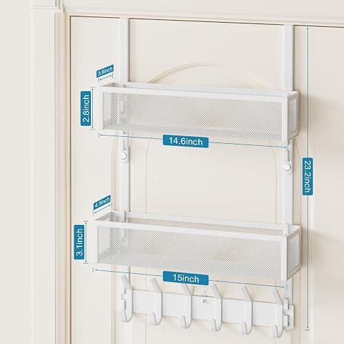 Aimeaihe Over the Door Hooks Organizer,Door Hanger Fits Doors 1 3/4" White | 12 Coat Hooks and 2 Mesh Basket,Space-Saving,Back Storage Organizer,Over The Door Towel Rack,for Bathroom,Bedroom,Kitchen thumbnail 2