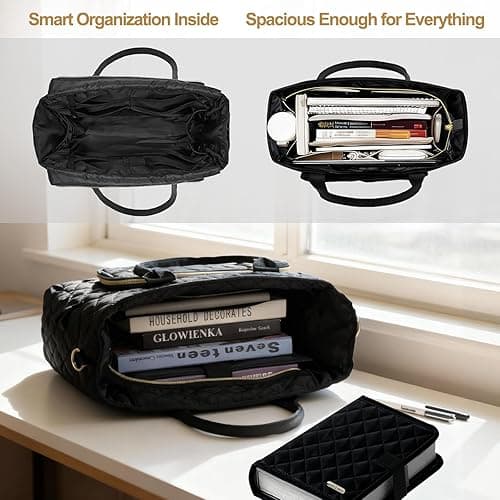 VERONLY Large Black Bible Tote for Women, Built-in Bible Cover & Purse Feet, Multi-Compartment Church Bag Organizer Holds Laptop, Bible Study Supplies, Essentials, Christian Gift thumbnail 8