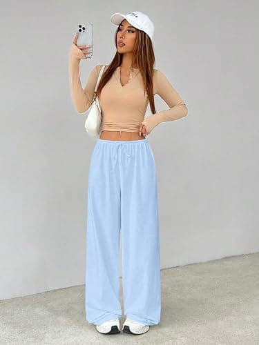 Verdusa Women's Wide Leg Sweatpants Elastic Waist Casual Long Lounge Pants | Loose, Soft, Stretchy, Drawstring, High Waisted, Comfy Trousers, Fall Outfits thumbnail 6