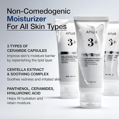 ANUA 3 Ceramide Panthenol Moisture Barrier Cream, Hydrating Face Moisturizer for Normal Skin, Panthenol, Ceramide, Centella for Skin Barrier Non Comedogenic, Korean Skincare (100ml/ 3.38 fl. oz.) thumbnail 3