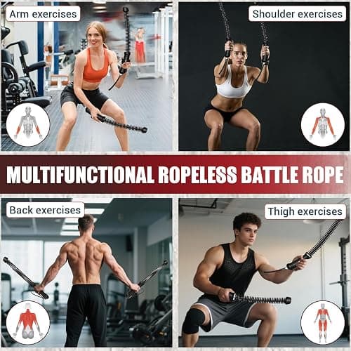 Weighted Ropeless Battle Ropes, Heavy Duty Workout Rope for Home Gym with Training Poster, Portable Arm Exerciser Rope for Strength Building, HIIT and Low-Impact Aerobic Training for Men & Women thumbnail 5