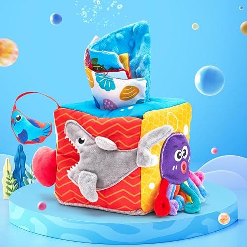 hahaland Baby Tissue Box Toy - Baby Toys 6-12 Months Montessori Toys for 6 Month Old with Textured Tails, Crinkle Tissues, Squeaky, Mirror, Gifts Play Silks Sensoy Scarves for Babies Stocking Stuffers thumbnail 2