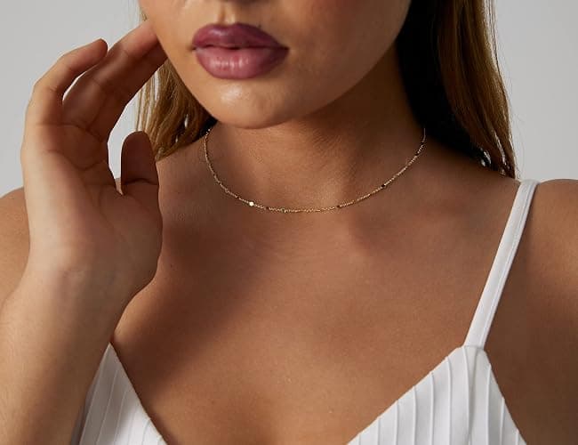 Beriso 14K Gold/Silver Plated Satellite Choker Shining Dots Station Box Chain 3 Blue Beads Sparkle Chain Necklace Open Hearts Open Stars Link Chain Exquisite Jewelry Gifts for Women Mom Girlfriend thumbnail 5