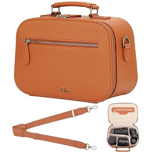Divvia Camera Sling Bag, Waterproof PU Leather Crossbody Camere Bag for Photographers, Small Shockproof Case with Removable Dividers for DSLR/SLR/Mirrorless, 4L Brown - Image 1