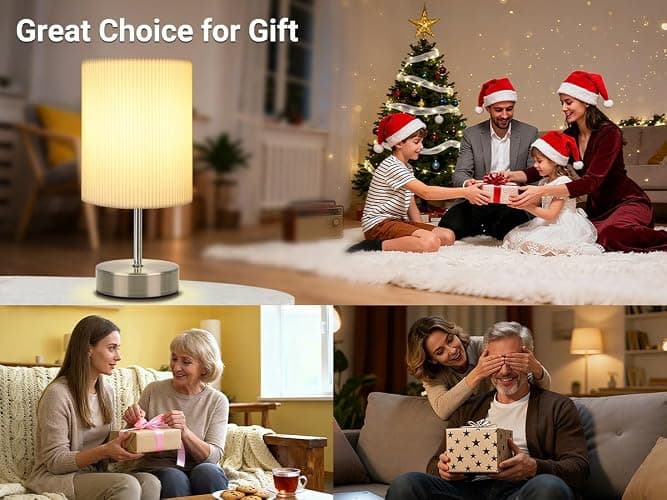 HSLighting Bedside Lamps, Touch Control Table Lamp 3-Way Dimmable Small Lamp with 3D Pleats Fabric Shade LED Minimalist Nightstand Warm White for Christmas Xmas Bedroom Living Room Gift Decor thumbnail 2