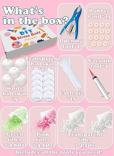 Donpidd DIY Stress Ball Making Kit 15 TPR Skins,4.2 oz Fillers,1 Vacuum Tool,20 Cable Tie for Create ASMR Anxiety Relief Toys Crunchy Relaxing (1 Set) thumbnail 6