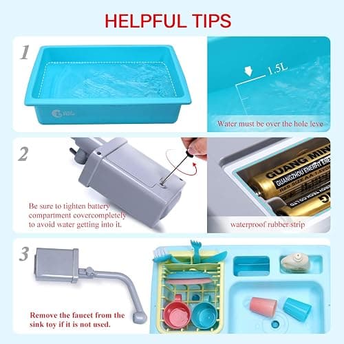 CUTE STONE Color Changing Kitchen Sink Toys, Children Electric Dishwasher Playing Toy with Running Water, Upgraded Faucet, Automatic Water Cycle System Play House Pretend Role Play Toys for Boys Girls thumbnail 6