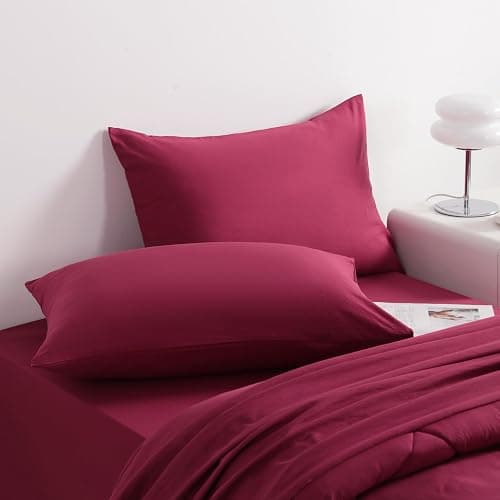 NTBAY Twin Comforter Set with Sheets, 5 Pieces Soft and Breathable Twin Bedding Set, Twin Bed in a Bag, Down Alternative Comforter Set Solid Color All Season, Kids Bedding Set, Wine Red thumbnail 5