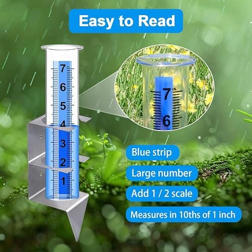 Timenued Rain Gauge Outdoor,7" Rain Gauges Outdoors Best Rated with Stainless Steel Rack Holder,Freeze Proof Plastic Large Guage for Yard Garden Fence Lawn Farm thumbnail 6