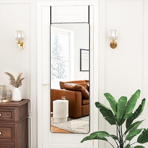 Antok Over The Door Mirror Full Length, 49'' x 14''Wall Mounted Hanging Mirror, Aluminum Alloy Frame, Shatterproof Glass, No Drill Installation for Bedroom, Closet, Bathroom, Dorm, Round Corner,Black thumbnail 3