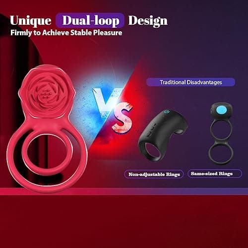 Vibrating Cock Ring with Rose Clitoral Stimulator, Pleasure Penis Ring Vibrator Couples Adult Sex Toys for Men Women, 7 Vibrations Male Couple Sex Toy - Rose thumbnail 4